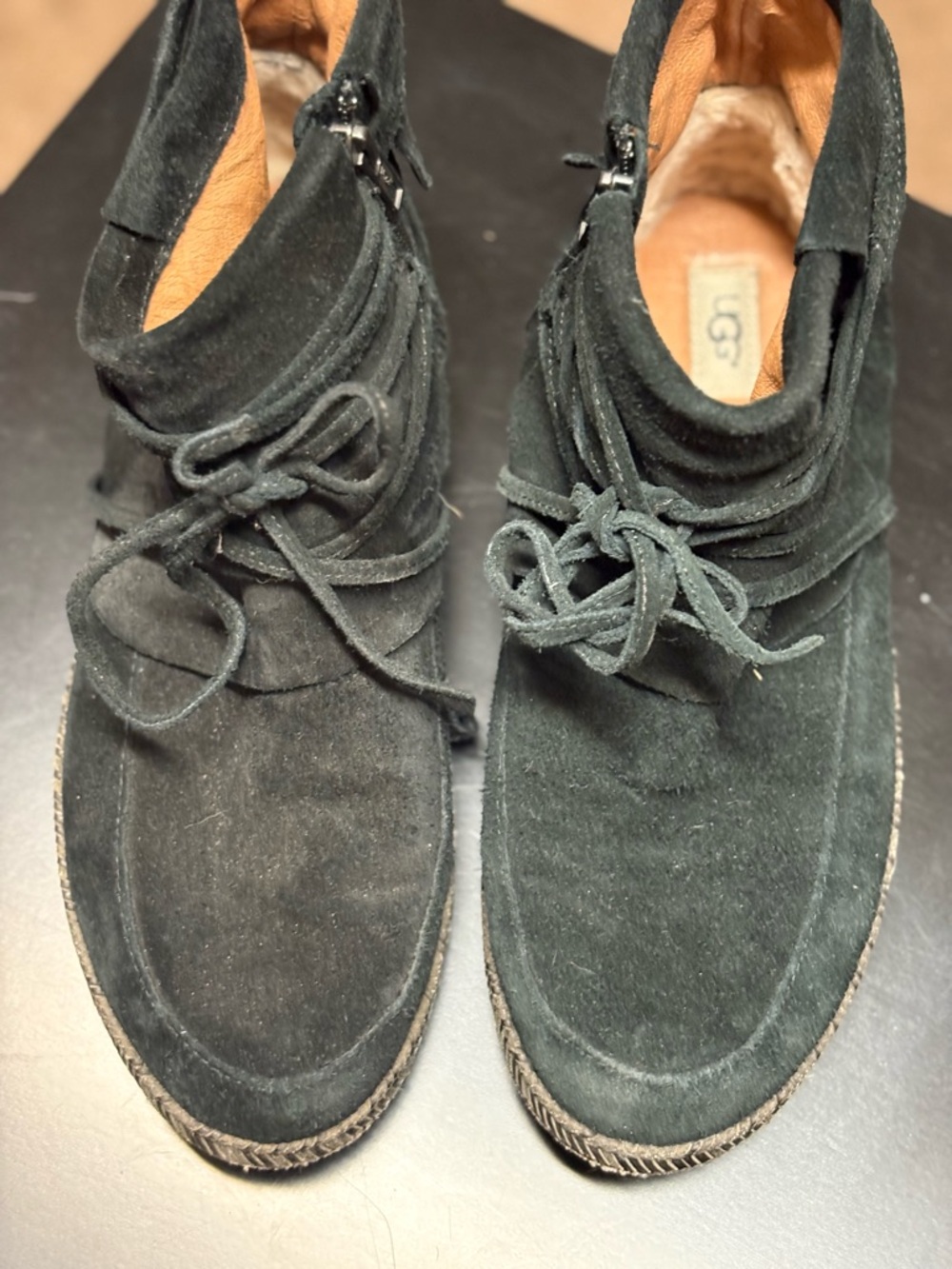 UGG Black and Chestnut Leather Interior Ankle Boot